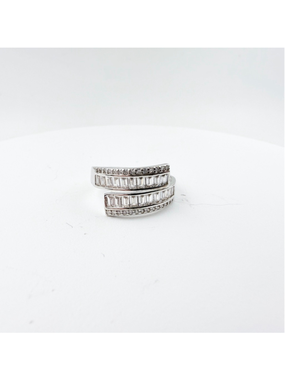 Y2K Baguette CZ Wrap Ring Adjustable Silver Tone Statement Ring Double Band - Picture 6 of 6